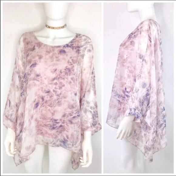 Carre Noir NWT Chiffon Blouse & Tank 2 Piece Kimono Style Pink Boho Tunic S - Picture 1 of 7